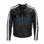 Semi Moto Leather Jacket With Stripes on Sleeves