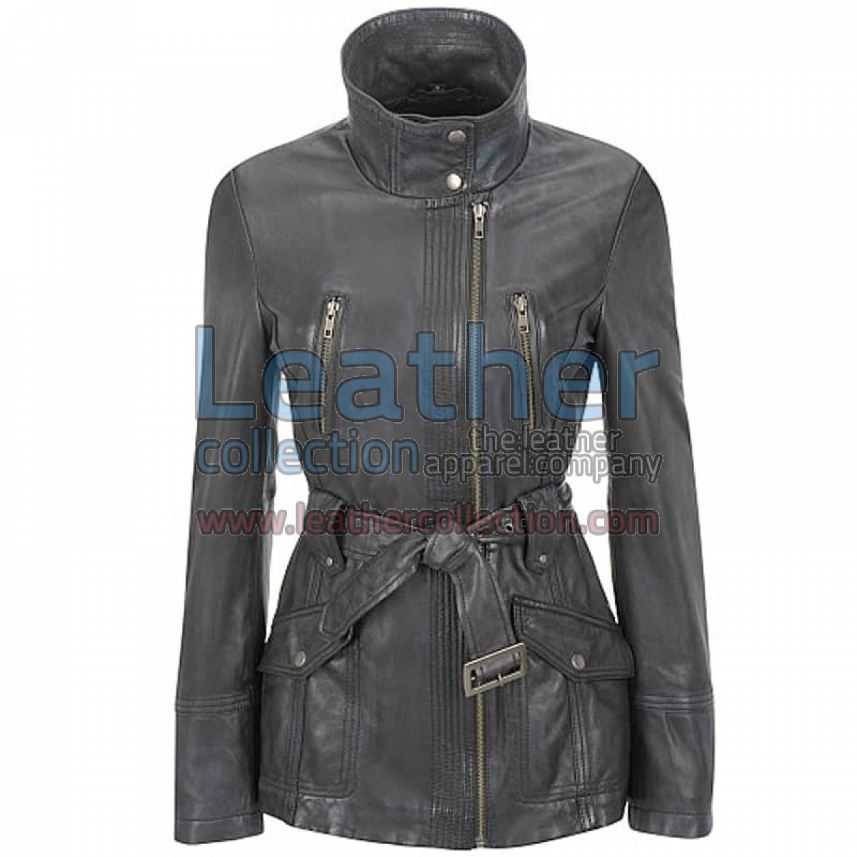 Stand Collar Belted Lamb Trench Coat