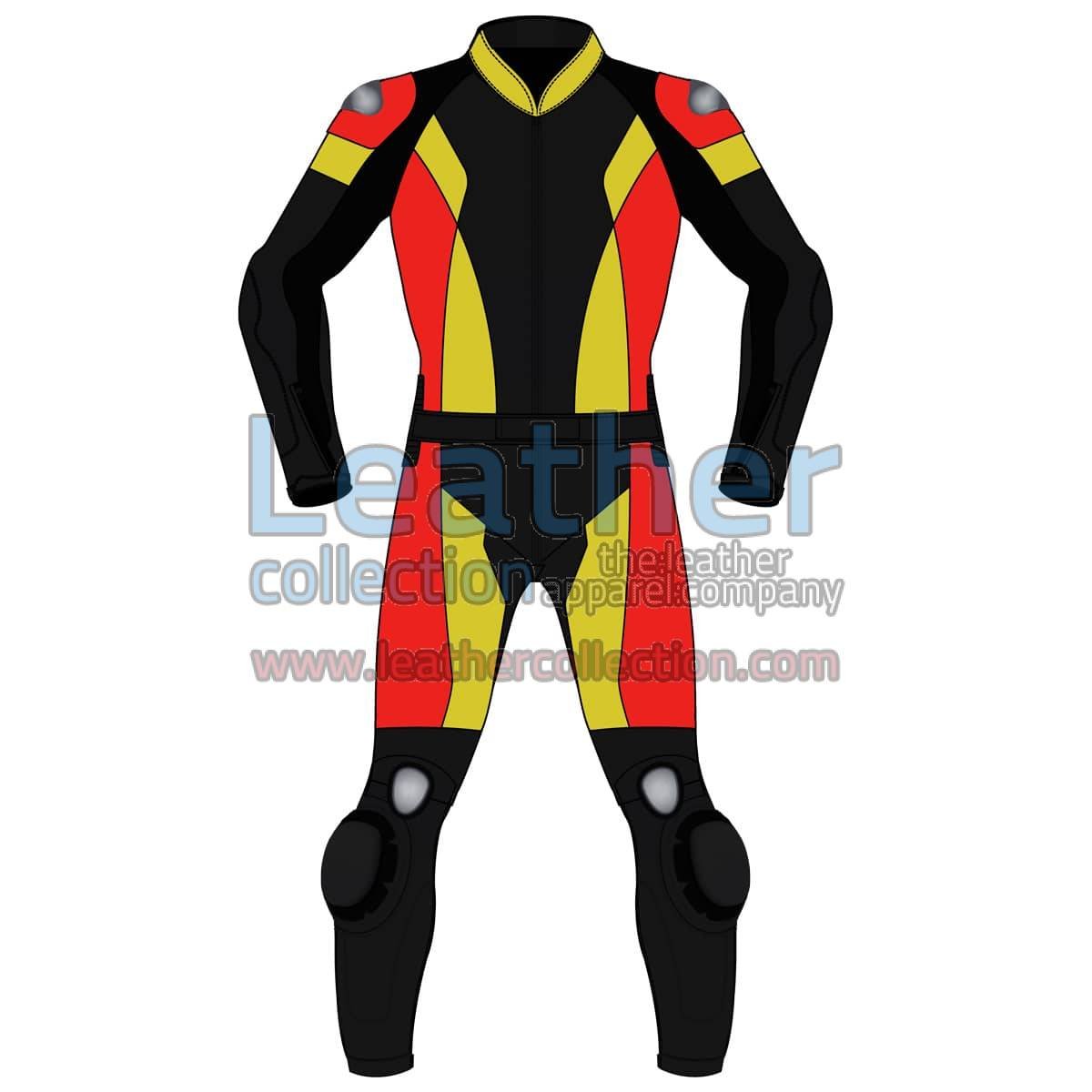 Tri Color Two-Piece Motorbike Leather Suit For Men