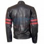 X-Men Wolverine Black with Red Strips Biker Leather Jacket