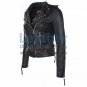 Womens Studded Collar Biker Leather Jacket