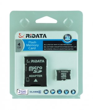 RiDATA 4GB Micro SDHC MLC Flash Card w/ 1 SD Adapter Model RDMICSDHC4G-LIG-1