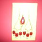 Red glass  triangle earrings and pendant set