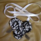 Black and white  3 folded fabric flowers necklace
