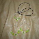 Green acrylic beads hoops earrings and necklace set silver color