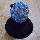 Blue glas beads and crystals ring size 6