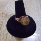 crackle glass bead coper metal ring size 71/2