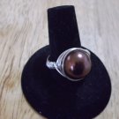 Silver metal, brown glass pearl size 7
