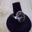 Victorian cabochon silver metal adjustable ring w. victorian woman