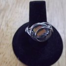 silver metal, gold clear irridescent glass faceted bead ring size 7