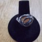 silver metal, gold clear irridescent glass faceted bead ring size 7