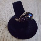 Gold metal black faceted bead irridescent beads ring size 71/2