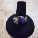 silver metal Black faceted glass bead ring size 8