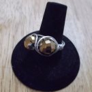 Silver metal 2 gold faceted beads ring size 7, 6.00