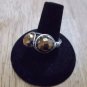 Silver metal 2 gold faceted beads ring size 7, 6.00