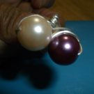 Silver metal 2 glass pearls beads white and purple ring size 8, 6.00