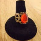 Antique gold metal adjustable ring red rhinestone