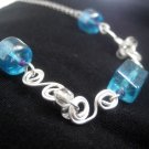 Silver Plated Necklace and Earrings with Blue Beads and Wire Work