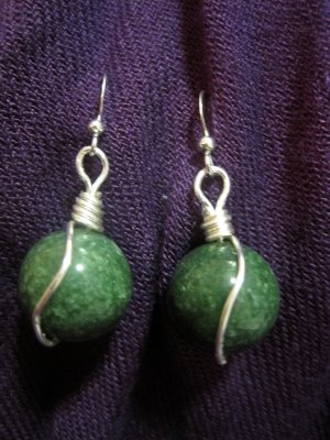 Wire Wrapped Jade Earrings