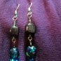 Black Square, Blue Lampwork Glass Earrings