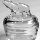 JEANNETTE VINTAGE CRYSTAL GLASS ELEPHANT POWDER JAR / VANITY OR DRESSER BOX
