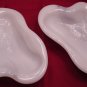 Pair Blenko Art Glass Freeform Ashtrays White Marbled #966 Elegant and Lovely!