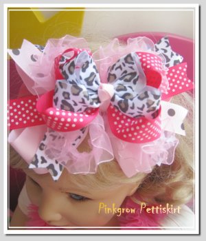 F206a Fun Party leopard & poka dot  6inch boutique bow