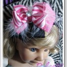 F206c Pink zebra feather 6inch boutique bow