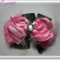 F206c Pink zebra feather 6inch boutique bow