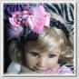 F206c Pink zebra feather 6inch boutique bow