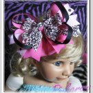 F206d  pink leopard & hot pink 6inch boutique bow