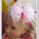 F205a chiffon pink feather 6inch boutique bow