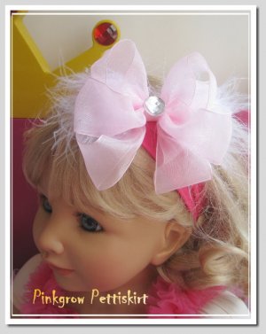 F205a chiffon pink feather 6inch boutique bow