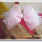 F205a chiffon pink feather 6inch boutique bow