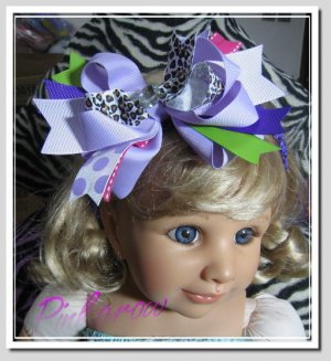 F205b Fun Party lavender & leopard 6inch boutique bow
