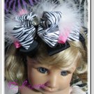 F205d zebra feather 6inch boutique bow