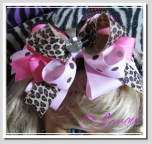 F205e leopard & pink poka dot 6inch boutique bow