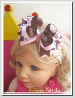 F204a leopard & pink & brown  5inch boutique bow