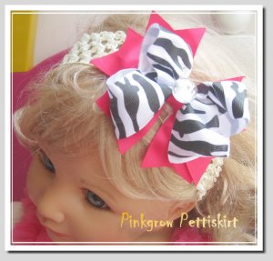 F204b zebra & hot pink 5inch boutique bow