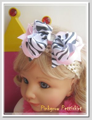 F204d zebra & pink 5inch boutique bow