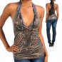Animal Print Halter Top- With Necklace- Size Large