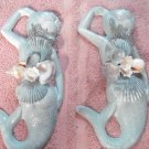 Mermaid set Wall Plaques Teal w/pearl finish
