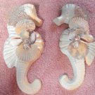 Seahorse Wall Plaque Set Natural w/light blue