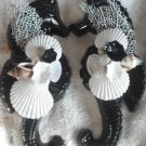 Large Seahorse Wall Plaque Set Gloss Black w/white shells