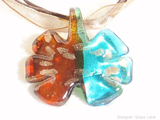 P443 MURANO LAMPWORK GLASS FLOWER PENDANT NECKLACE, FREE SHIPPING!!!