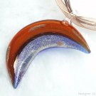 P489 MURANO LAMPWORK GLASS BROWN MOON PENDANT NECKLACE, FREE SHIPPING!!!