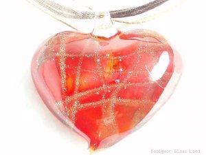 P526 MURANO LAMPWORK GLASS RED HEART PENDANT NECKLACE, FREE SHIPPING!!!