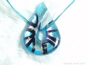 P544 MURANO LAMPWORK GLASS BLUE DROP PENDANT NECKLACE, FREE SHIPPING!!!