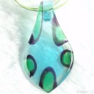 P548 MURANO LAMPWROK GLASS BLUE LEAF PENDANT NECKLACE, FREE SHIPPING!!!
