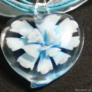 P620 MURANO GLASS BLUE FLOWER HEART PENDANT NECKLACE, FREE SHIPPING!!!